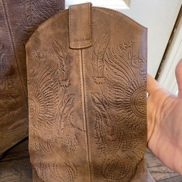 Vintage Spanish Leather Cowboy/girl Boots - Stag & Winged Embossed Tooled Sz 10 - Picture 2 of 5